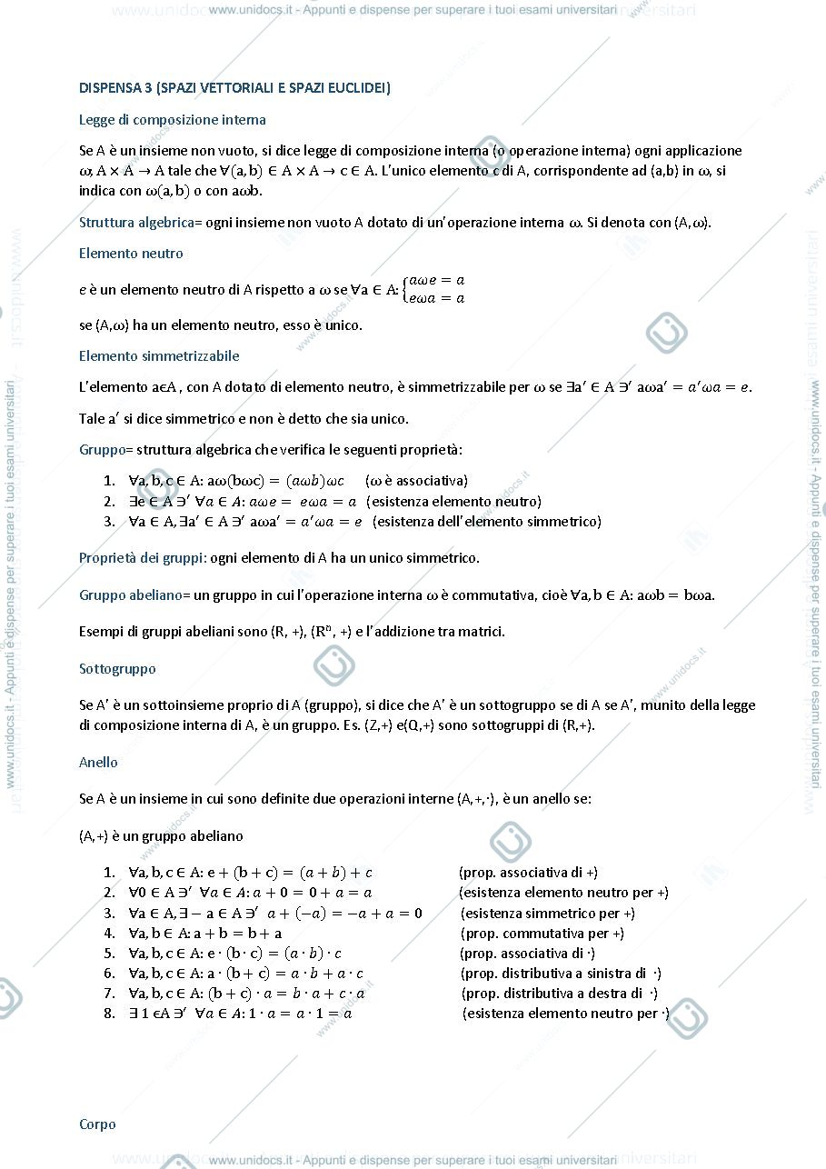 Anteprima pagina 1 — spazi vettoriali e spazi euclidei