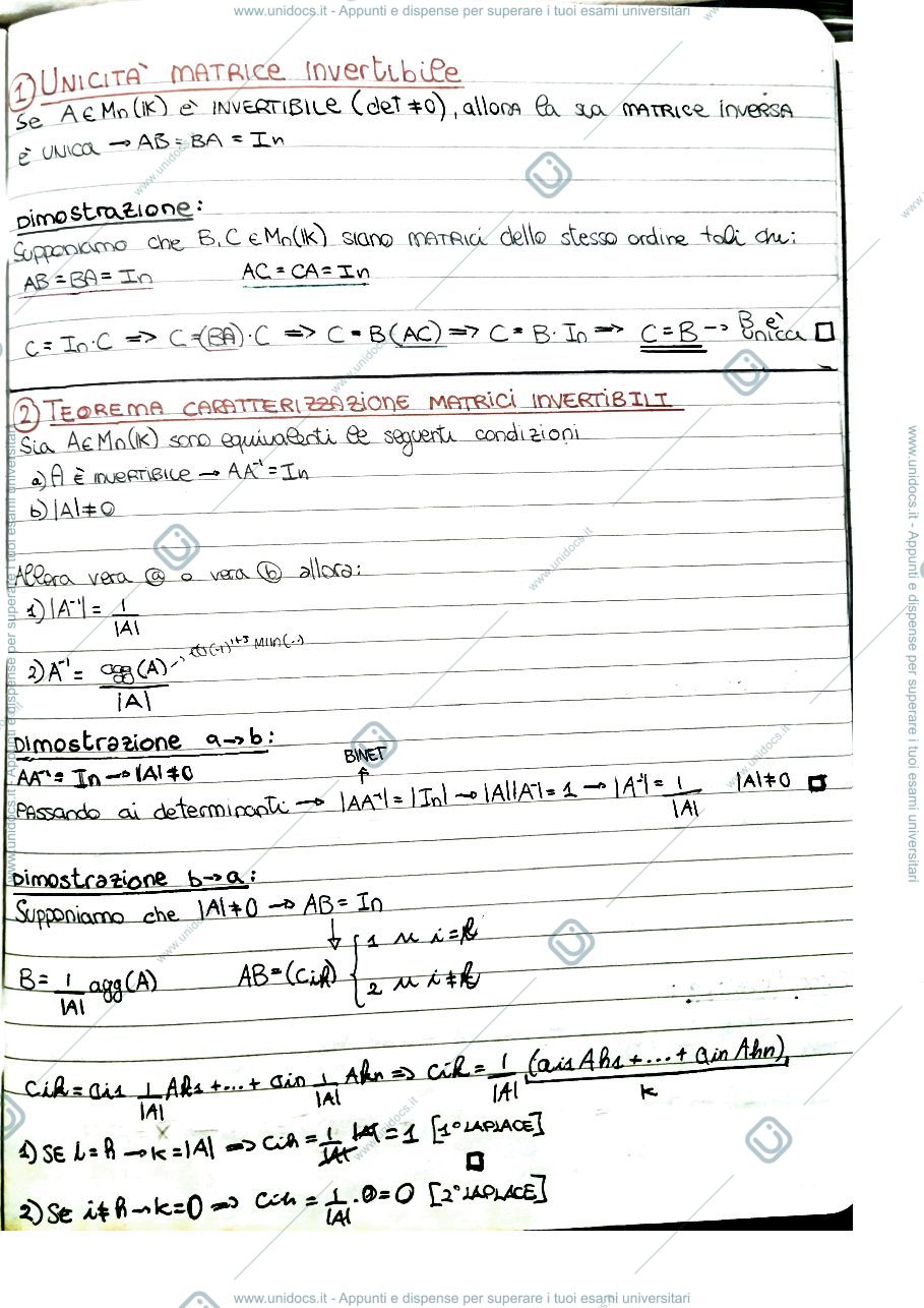 Anteprima pagina 1 — TEOREMI ALGEBRA LINEARE E GEOEMTRIA