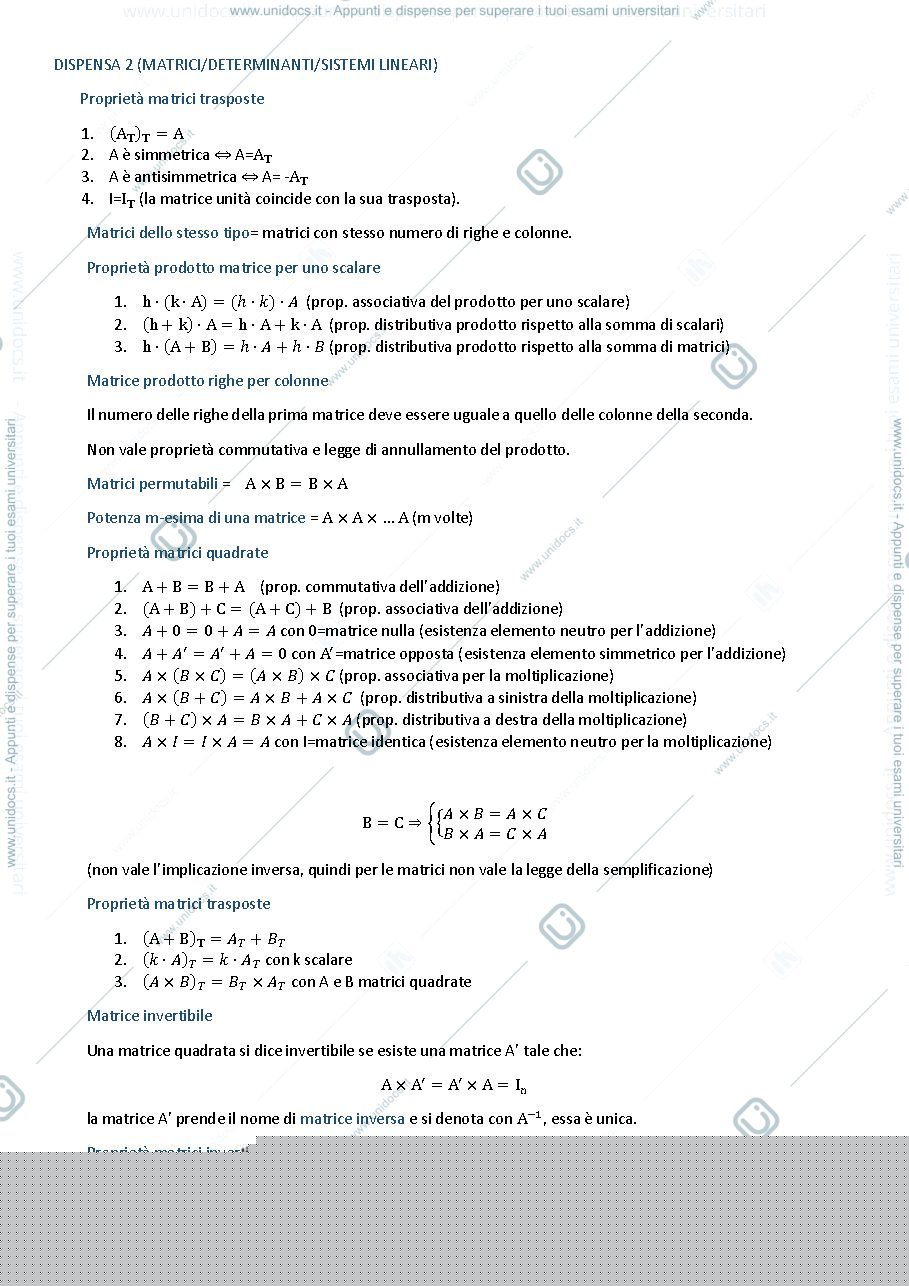 Anteprima pagina 1 — matrici, determinanti, sistemi lineari