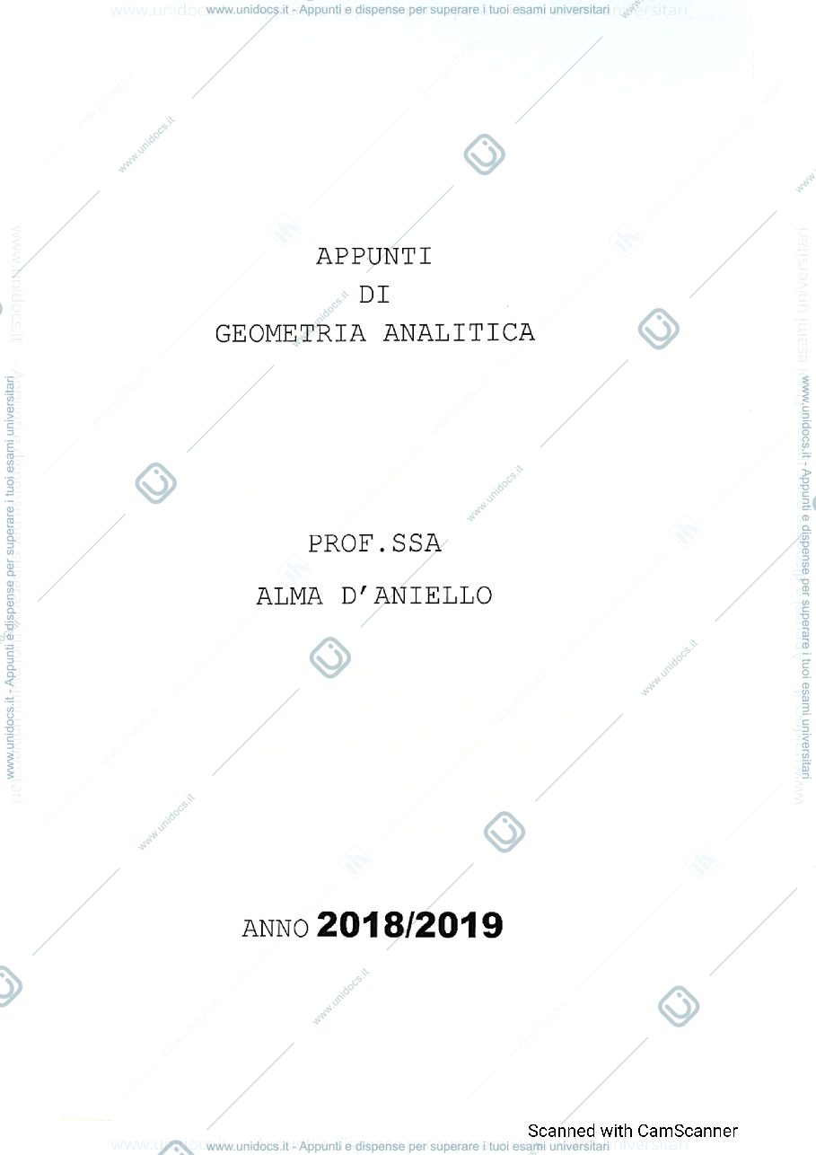 Anteprima pagina 1 — Dispense di Geometria Analitica, prof.ssa A. D'Aniello