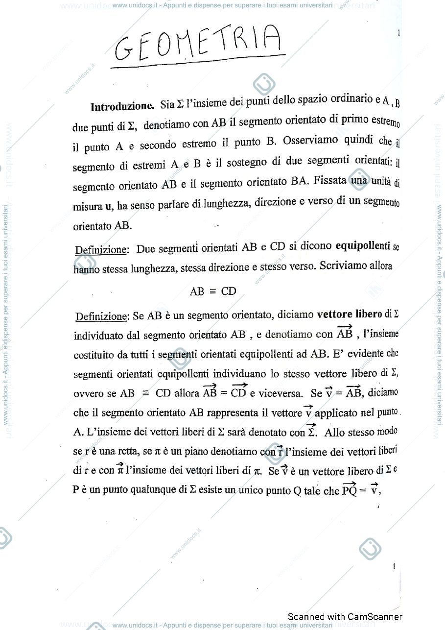 Anteprima pagina 2 — Dispense di Geometria Analitica, prof.ssa A. D'Aniello