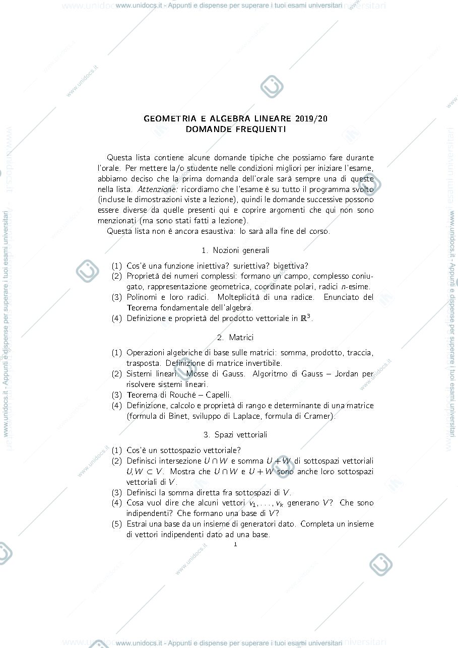 Anteprima pagina 1 — domande esame geometria