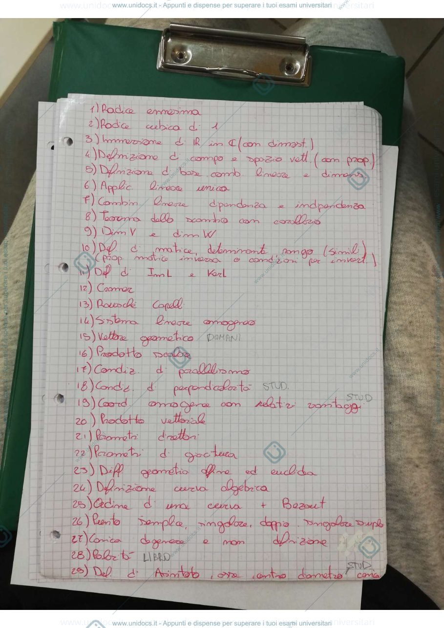 Anteprima pagina 1 — Domande e risposte Geometria prof. Pambianco