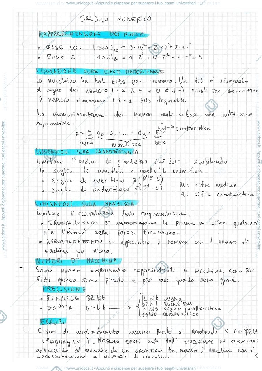 Anteprima pagina 1 — Appunti di Calcolo Numerico
