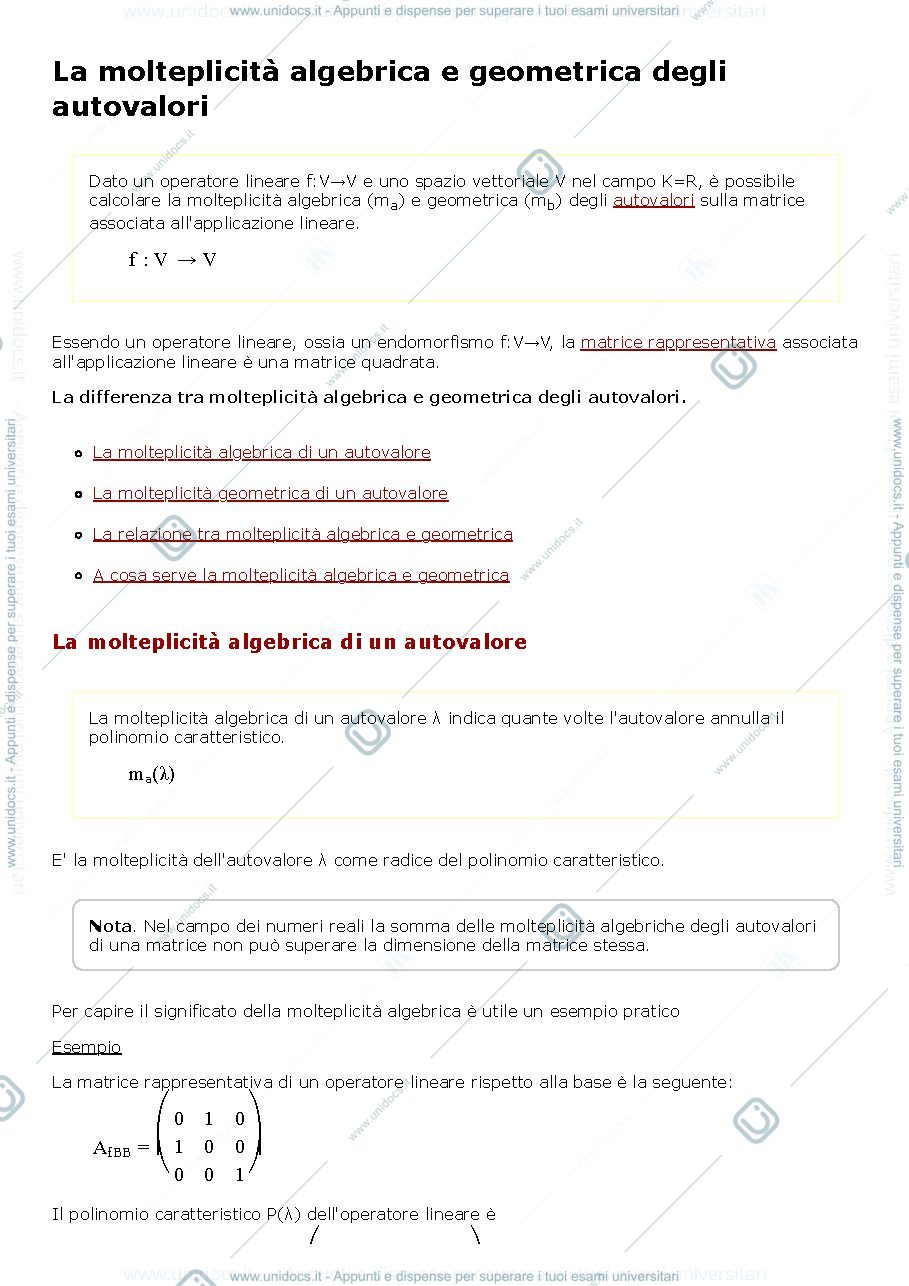 Anteprima pagina 1 — La molteplicità autovettori