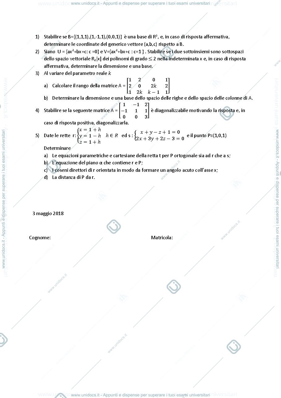 Anteprima pagina 1 — Prove in itinere - Geometria
