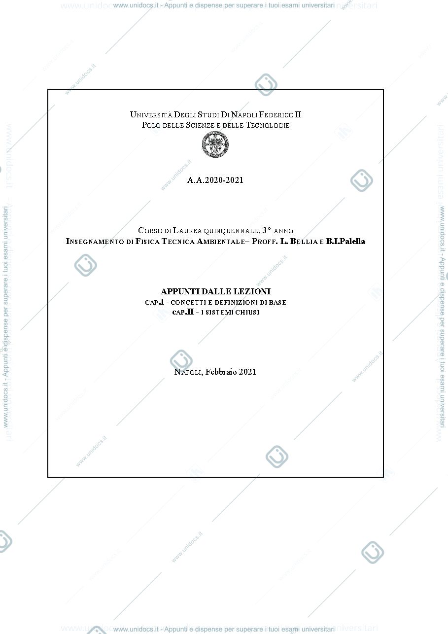 Anteprima pagina 1 — FISICA TECNICA AMBIENTALE: SISTEMI CHIUSI