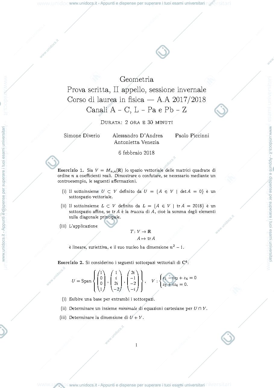 Anteprima pagina 1 — Compito di esame
