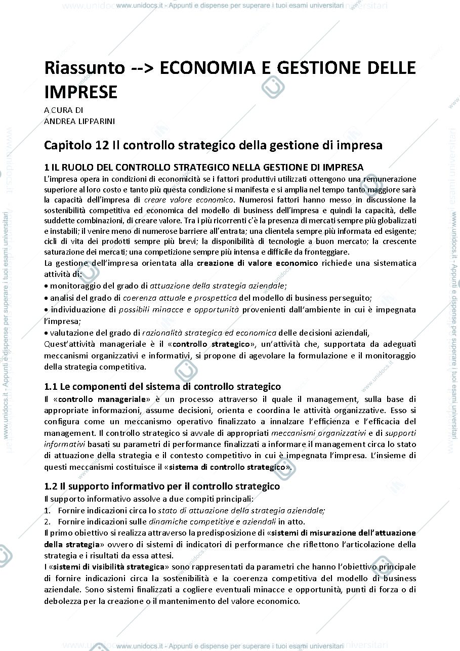 Anteprima pagina 1 — Riassunto Gestione Aziendale Orale
