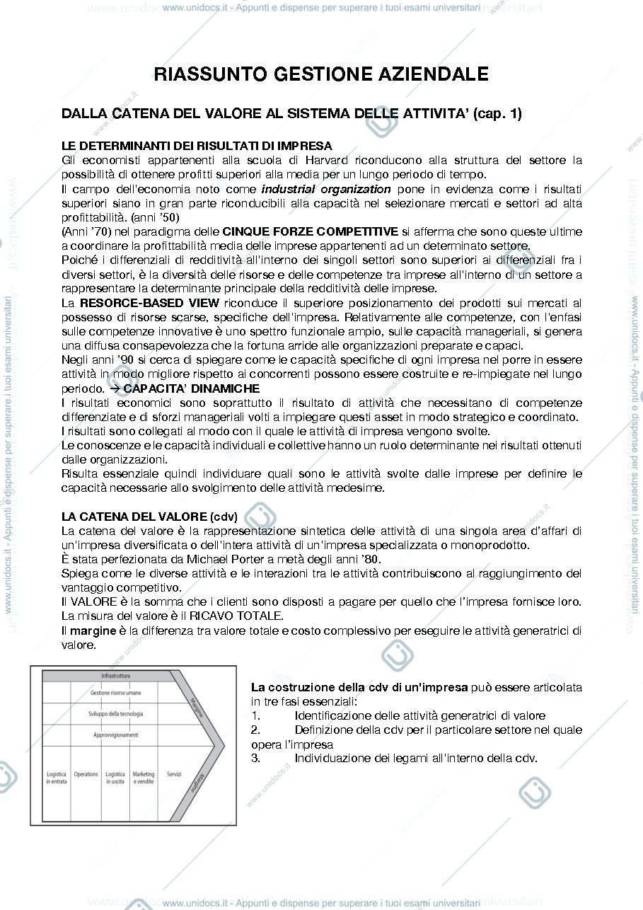 Anteprima pagina 1 — Riassunto Gestione Aziendale