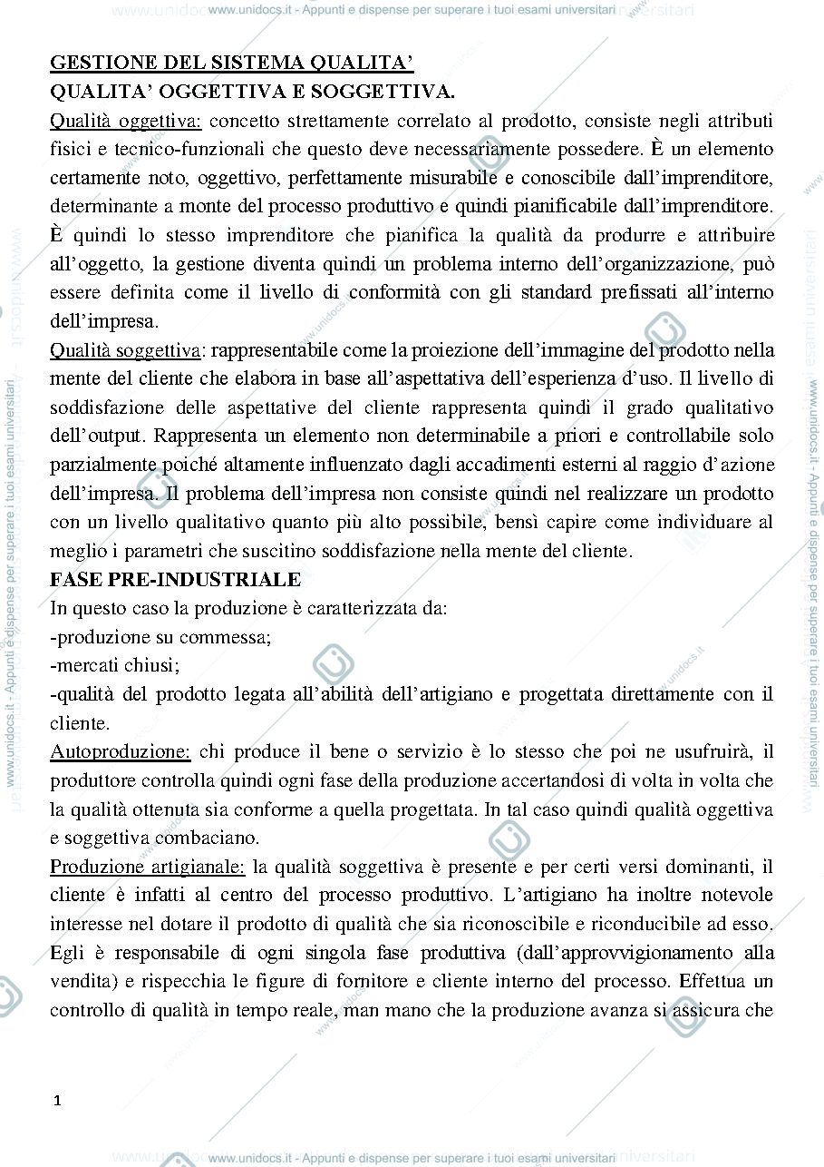 Anteprima pagina 1 — Riassunti "Management della qualità"