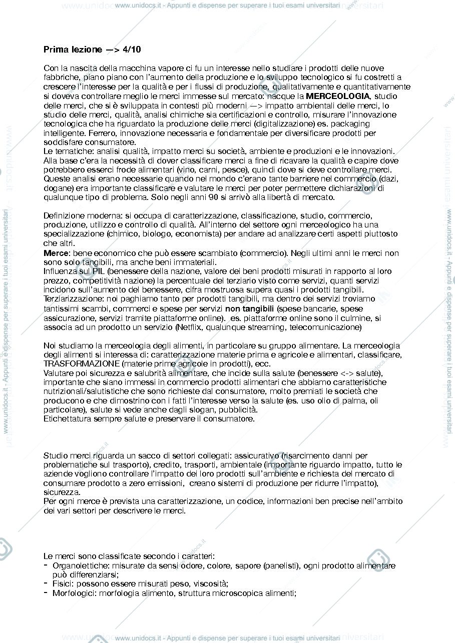 Anteprima pagina 1 — sbobina prima lezione di merceologia