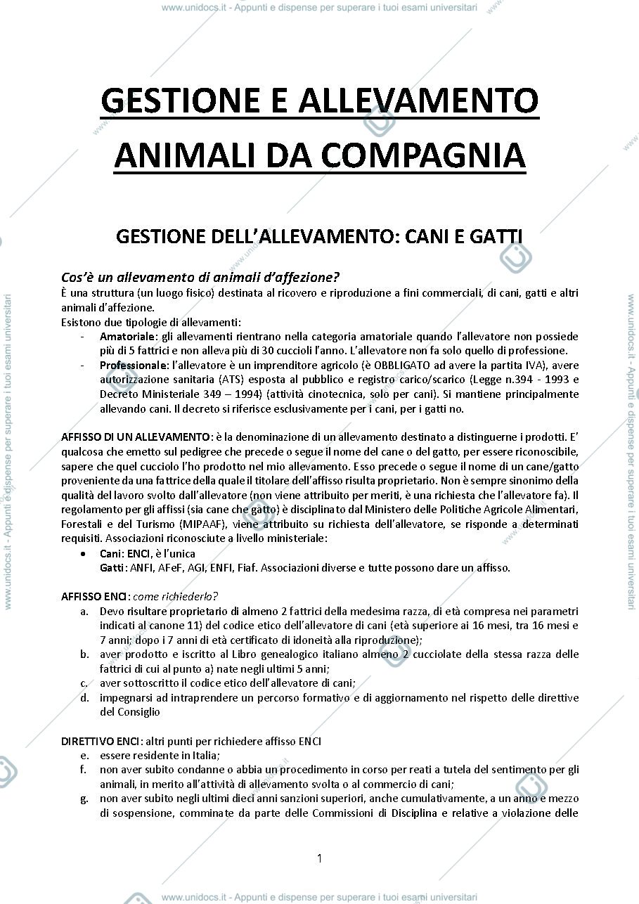 Anteprima pagina 1 — Gestione dell'allevamento degli animali da compagnia e del cavallo (2026)