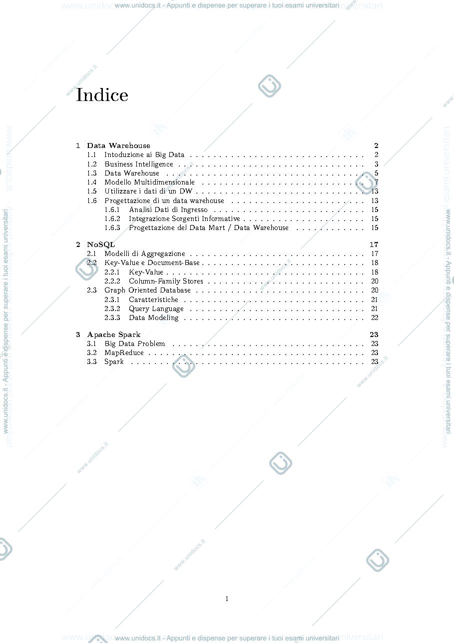 Anteprima pagina 1 — Riassunto gestione big data