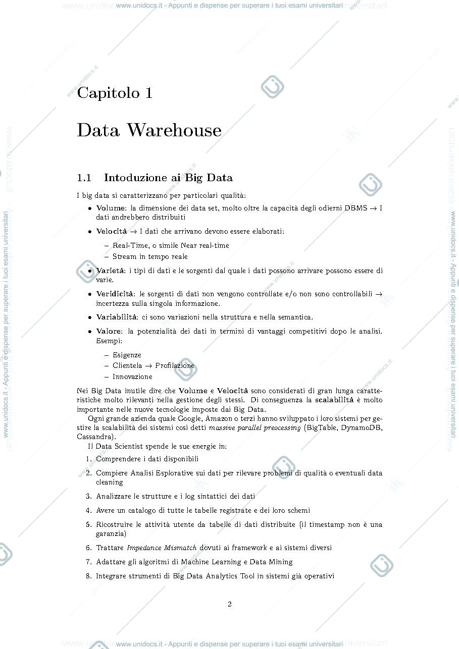 Anteprima pagina 2 — Riassunto gestione big data