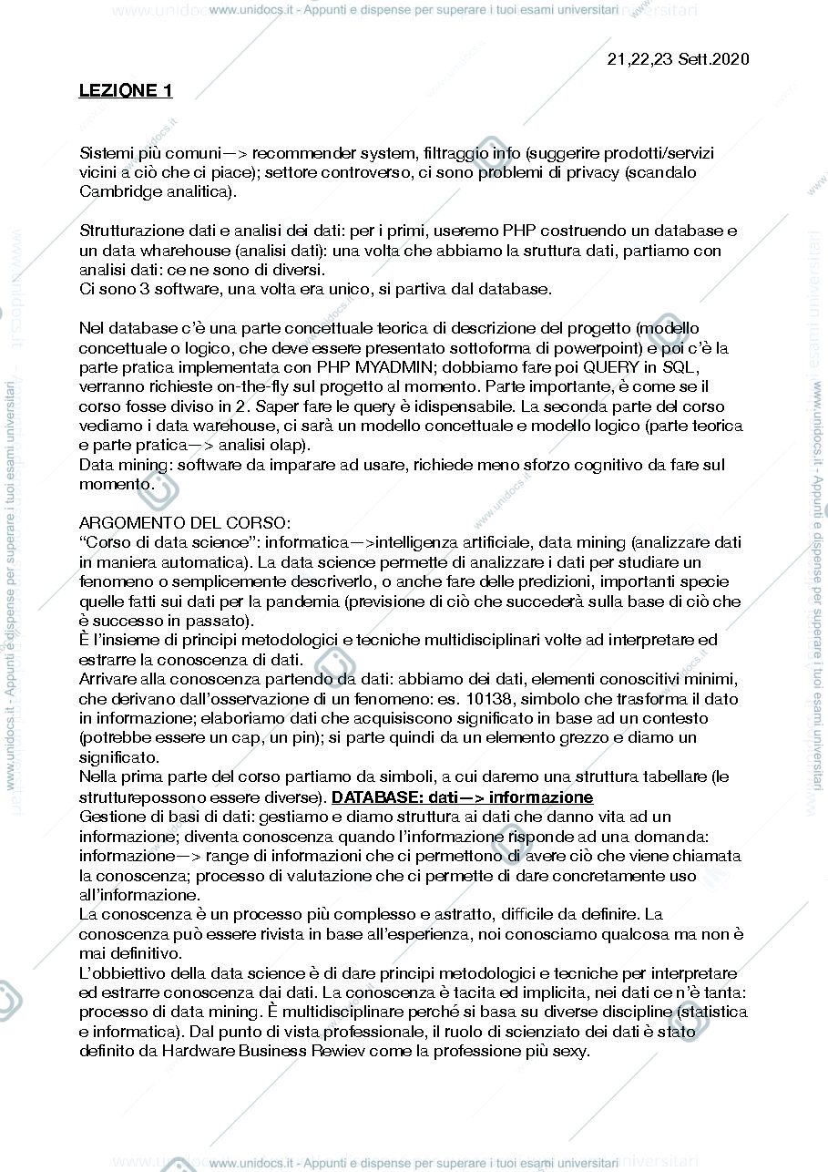 Anteprima pagina 1 — Appunti prima settimana gestione e condivisione basi di dati e conoscenza 