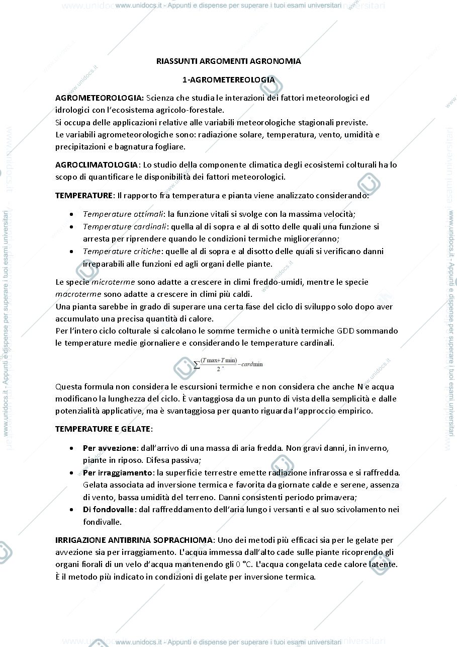 Anteprima pagina 1 — Riassunti agronomia