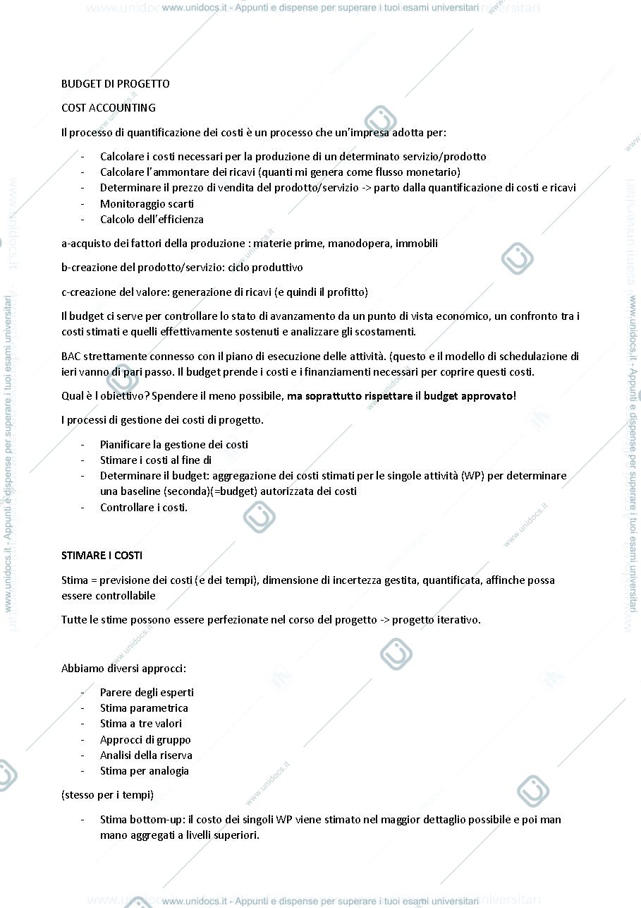 Anteprima pagina 1 — GESTIONE DEI COSTI