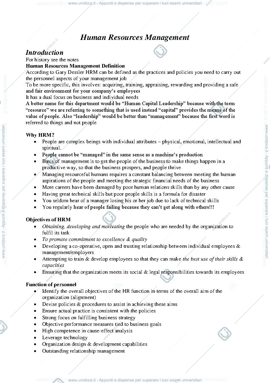 Anteprima pagina 1 — Appunti risorse umane in inglese