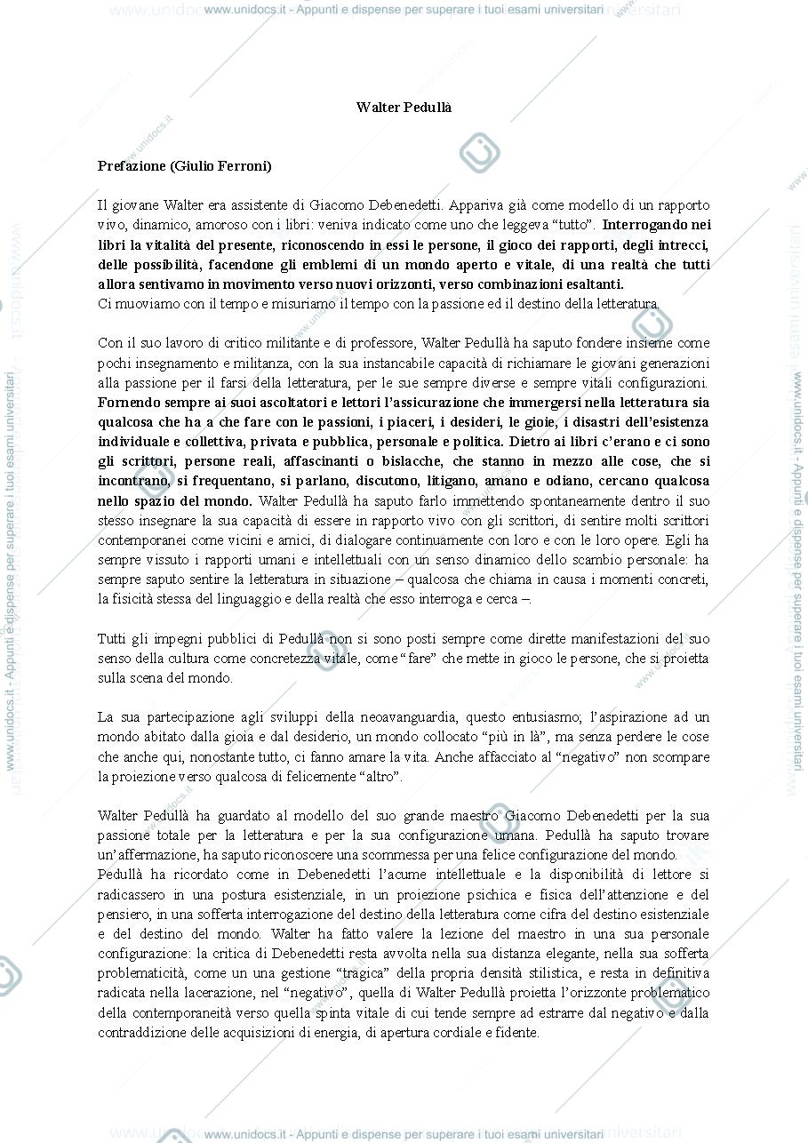 Anteprima pagina 1 — Saggio su Walter Pedullà