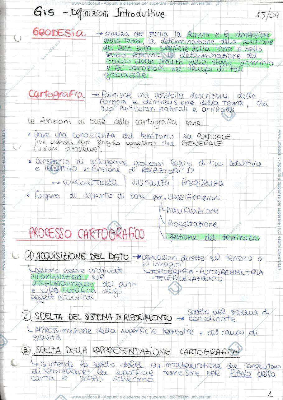 Anteprima pagina 1 — appunti teoria di GIS