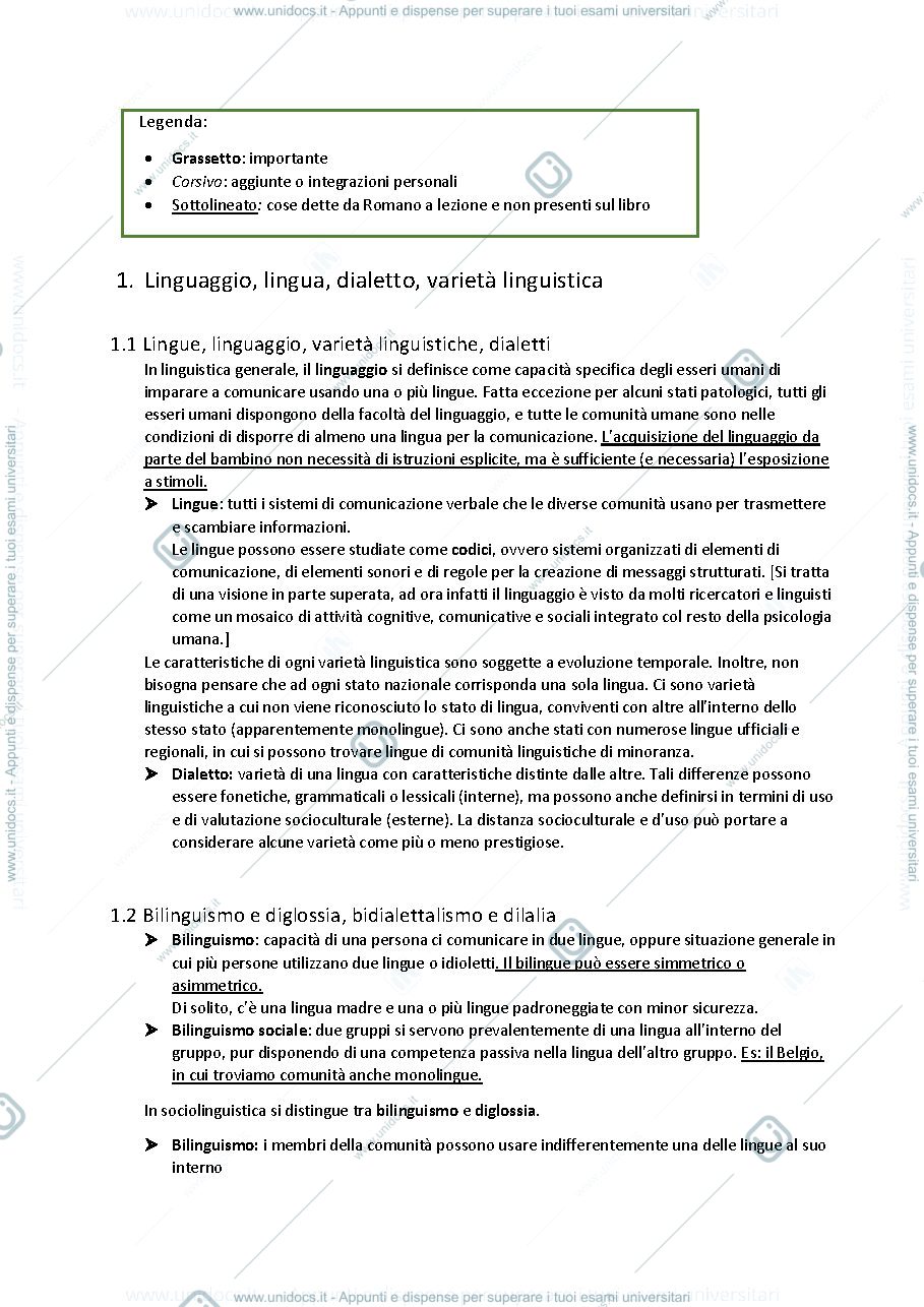 Anteprima pagina 1 — Argomenti scelti di Glottologia e Linguistica - riassunto capitolo 1 
