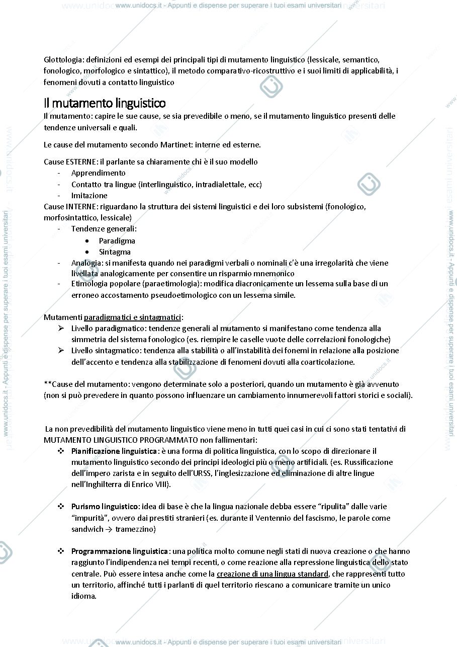 Anteprima pagina 1 — Riassunti di glottologia