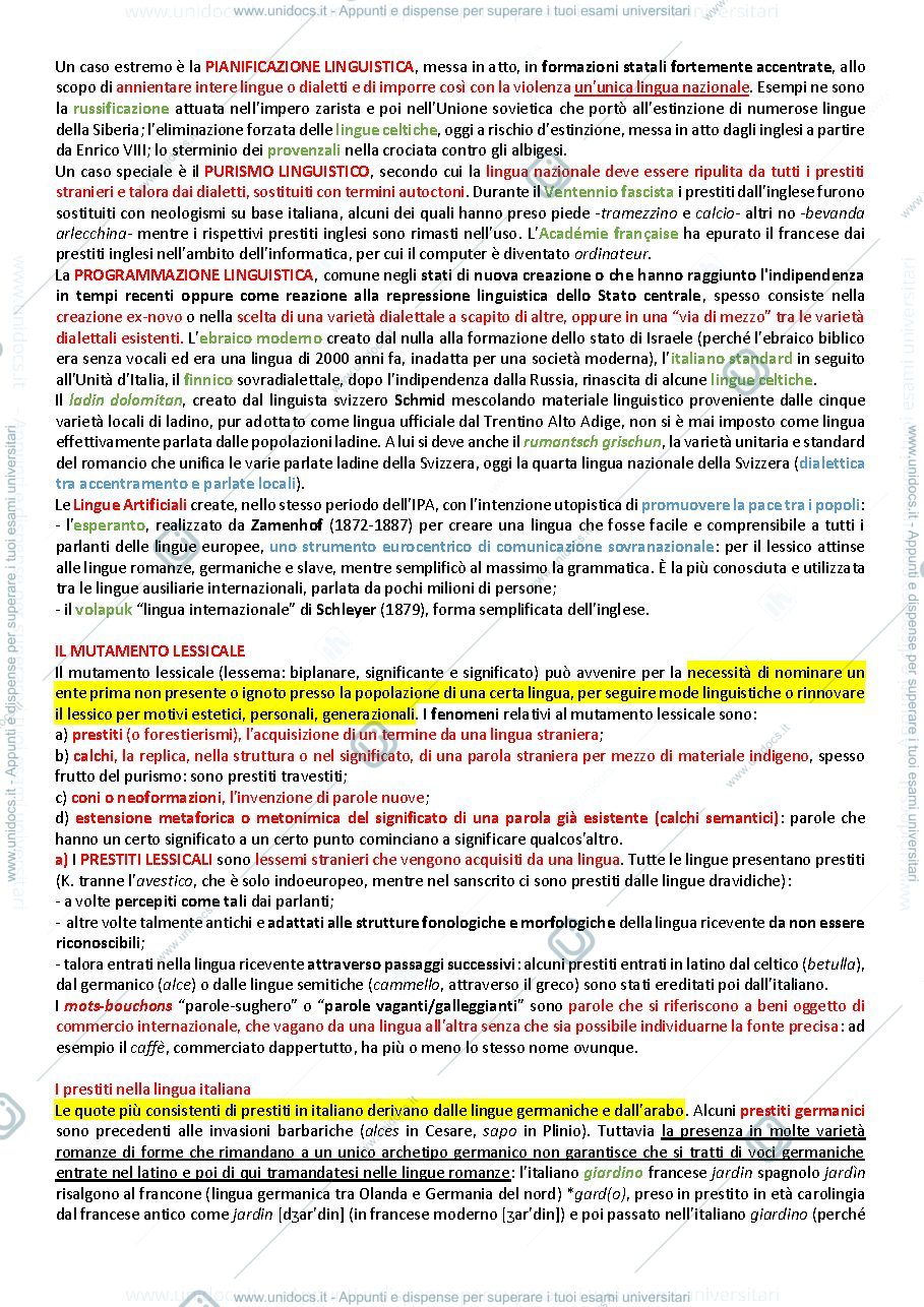 Anteprima pagina 2 — Glottologia Riassunto Capitolo 7. IL MUTAMENTO LINGUISTICO