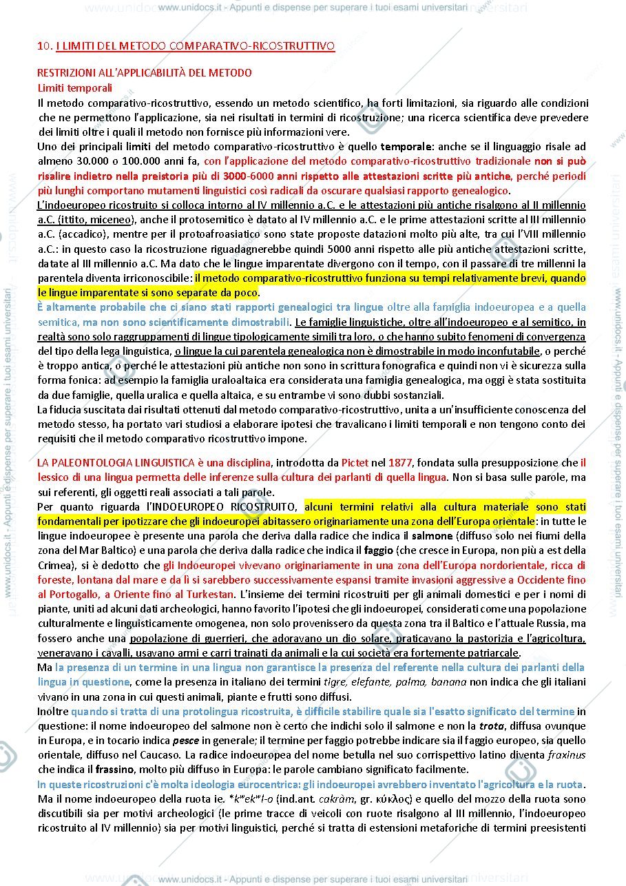 Anteprima pagina 1 — Glottologia Riassunto Capitolo 10. I LIMITI DEL METODO COMPARATIVO-RICOSTRUTTIVO, Sintesi del corso di Glottologia