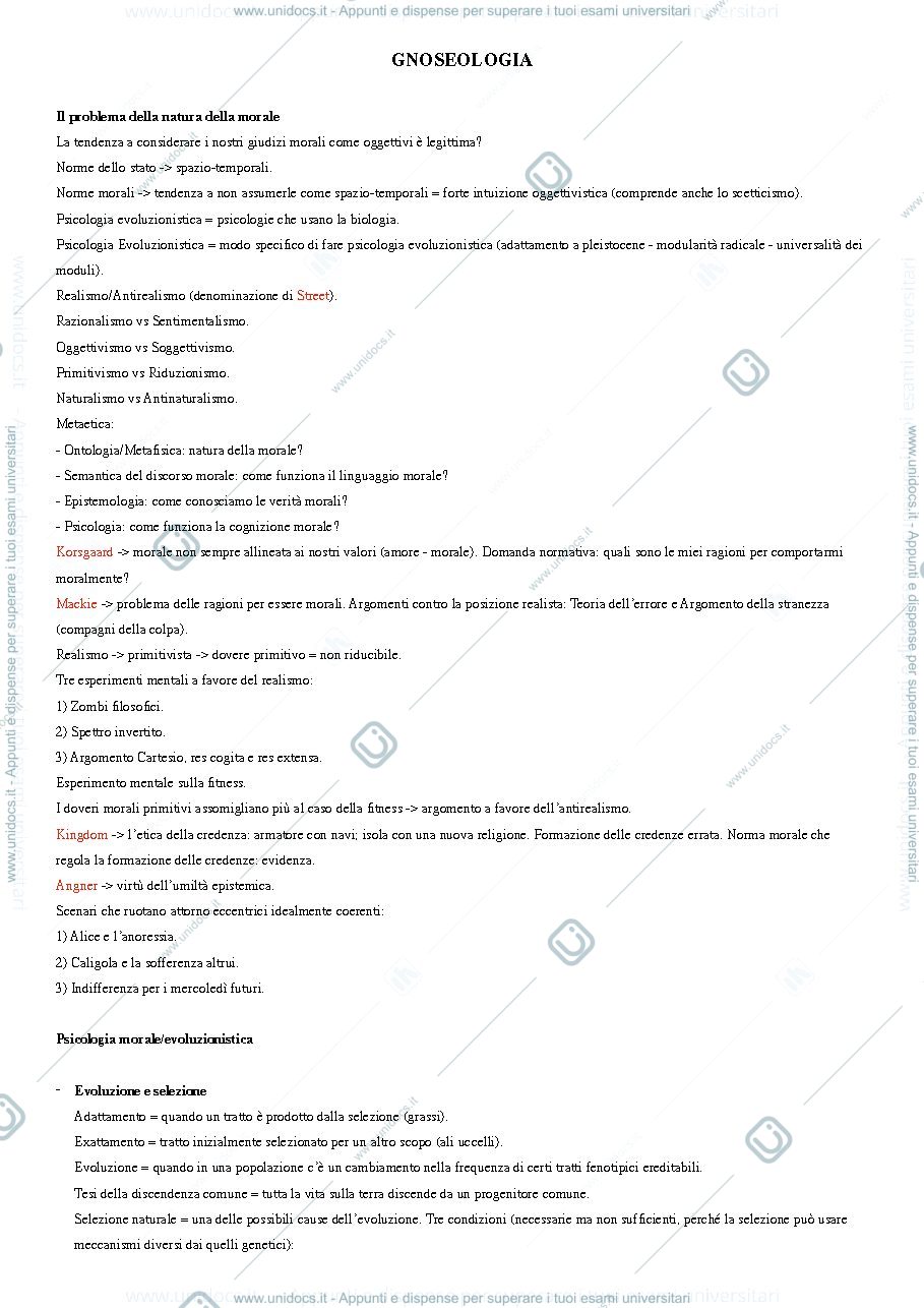 Anteprima pagina 1 — riassunto gnoseologia