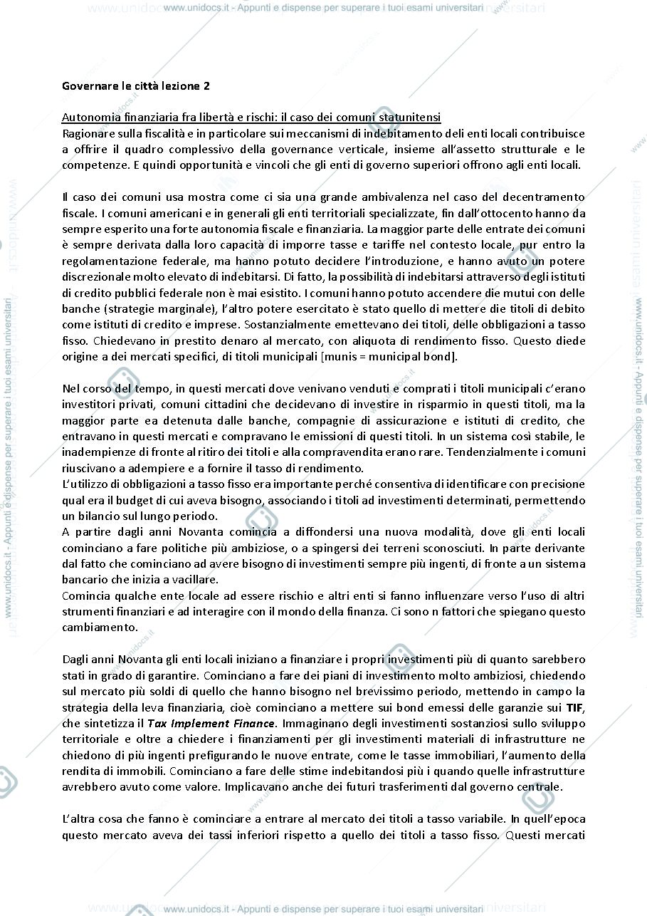 Anteprima pagina 1 — Appunti governare le città