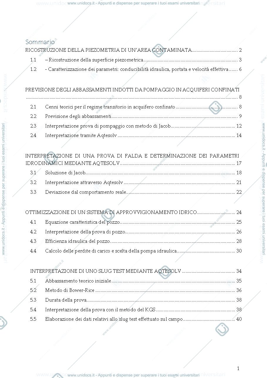 Anteprima pagina 1 — Esercitazione parte 1 acquiferi 