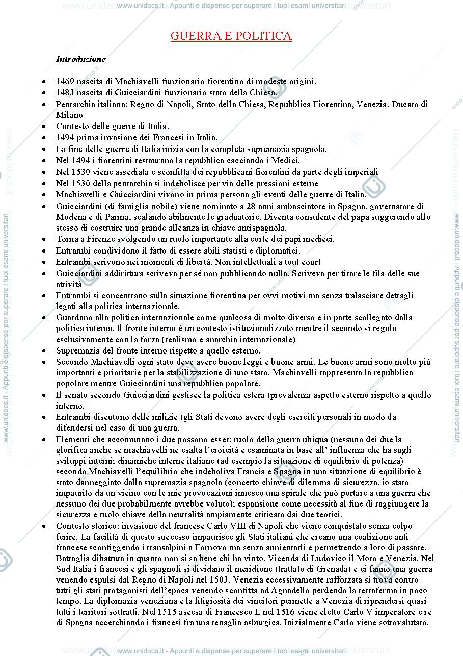 Anteprima pagina 1 — Appunti Guerra e Politica presi in classe