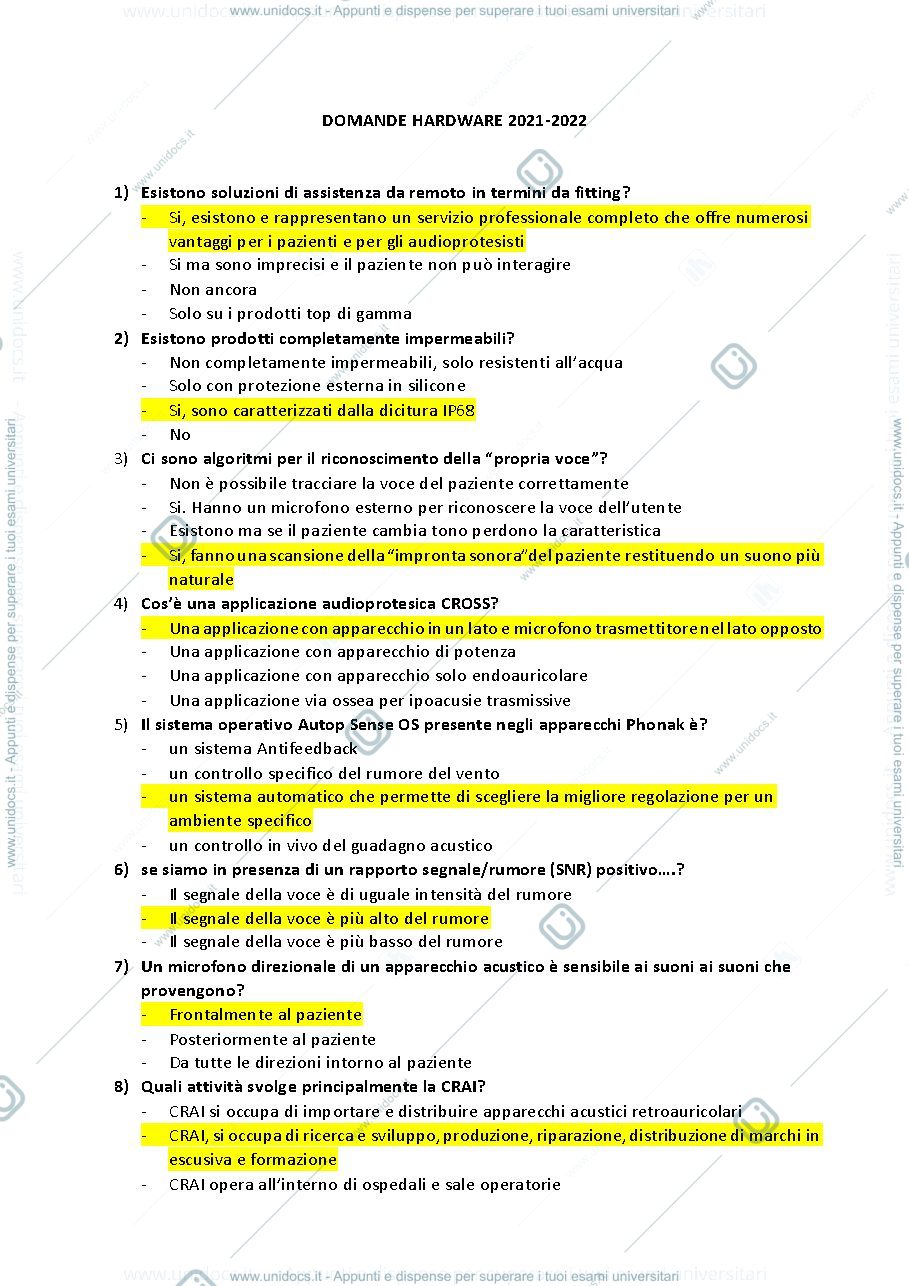 Anteprima pagina 1 — Domande Esame Hardware