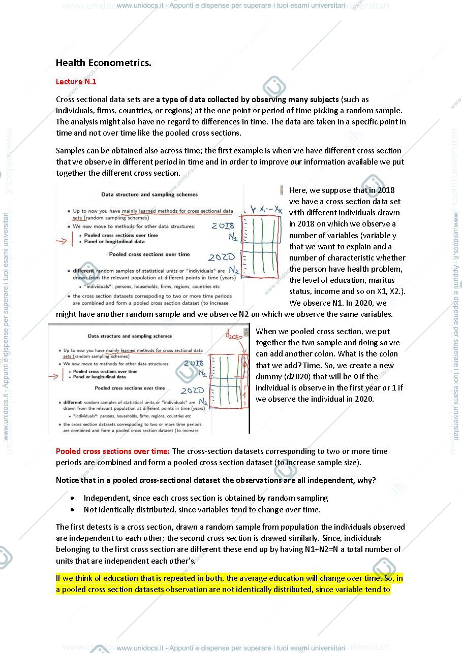 Anteprima pagina 1 — Riassunti Helath Econometrics ( Monfardini)