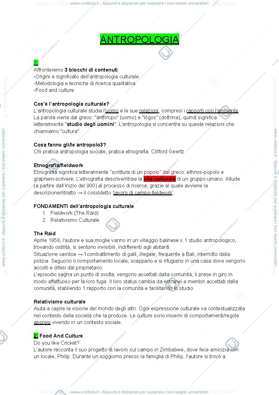 Anteprima pagina 1 — Appunti antropologia