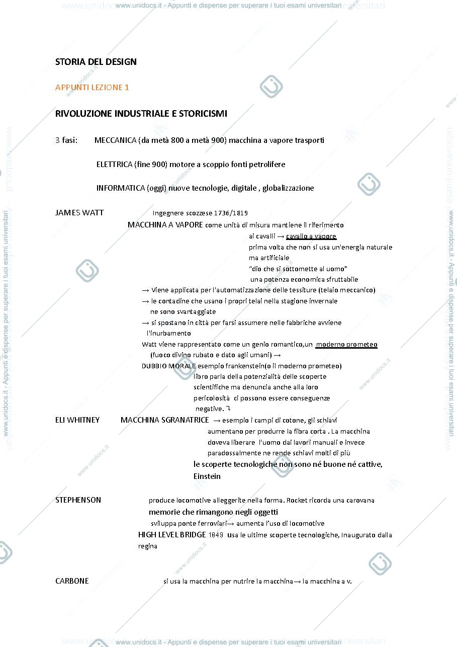 Anteprima pagina 1 — Appunti lezione RIVOLUZIONE INDUSTRIALE E STORICISMI