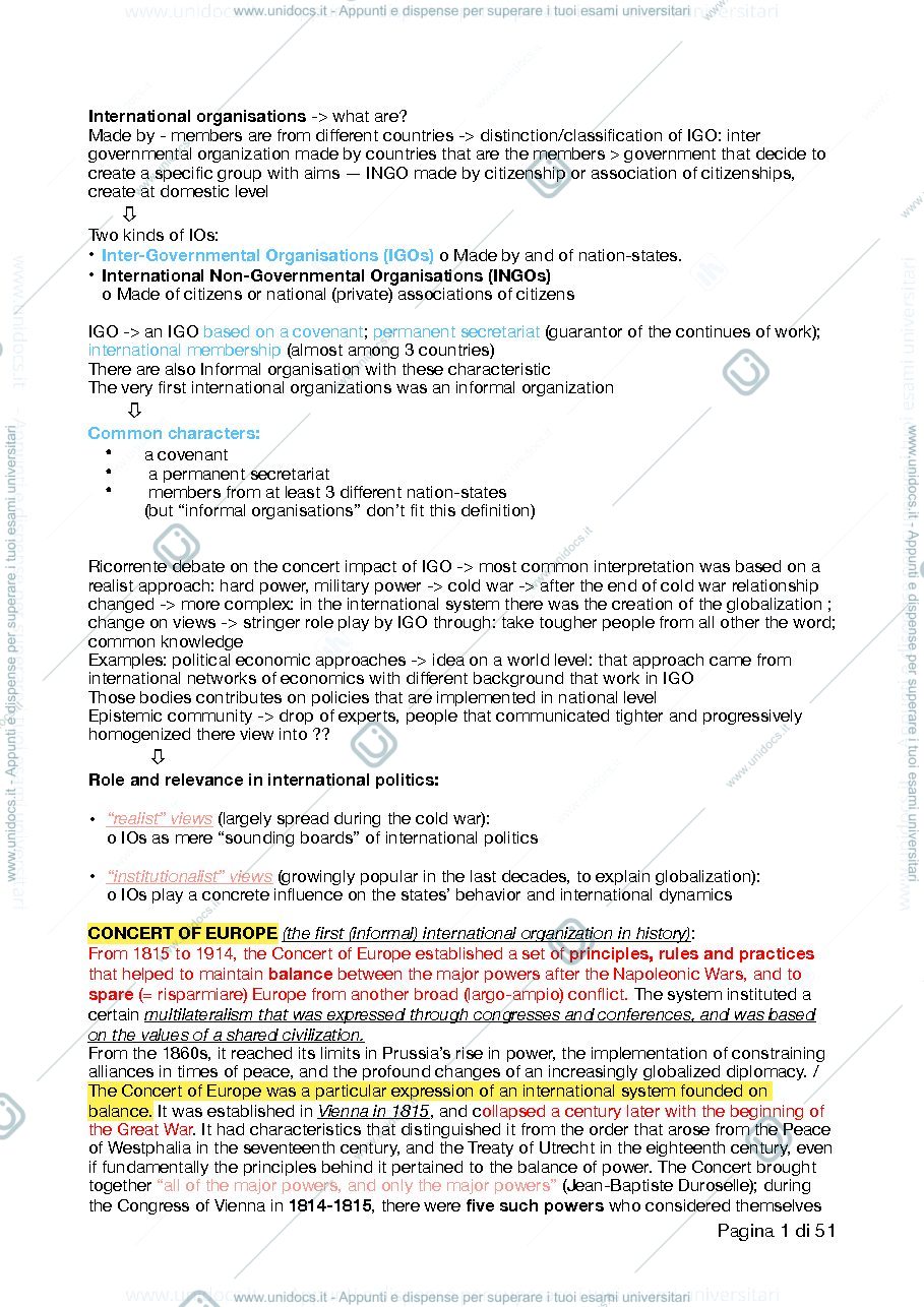 Anteprima pagina 1 — history of international organization - appunti