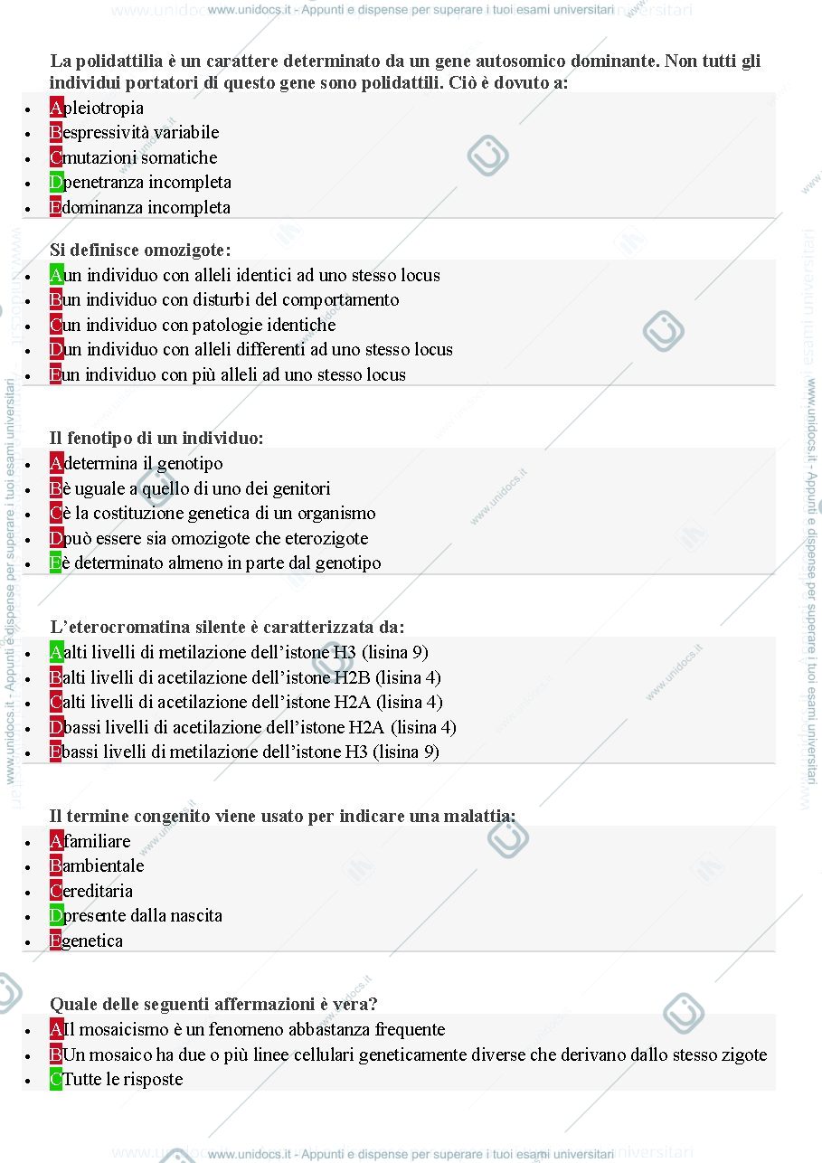Anteprima pagina 1 — Database completo delle domande dell'esame di genetica umana e medica 