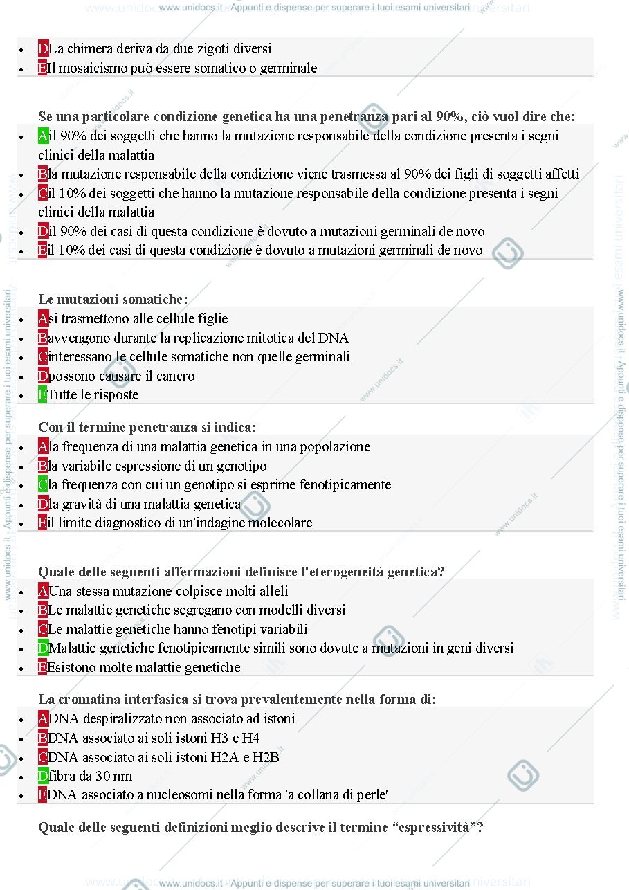 Anteprima pagina 2 — Database completo delle domande dell'esame di genetica umana e medica 