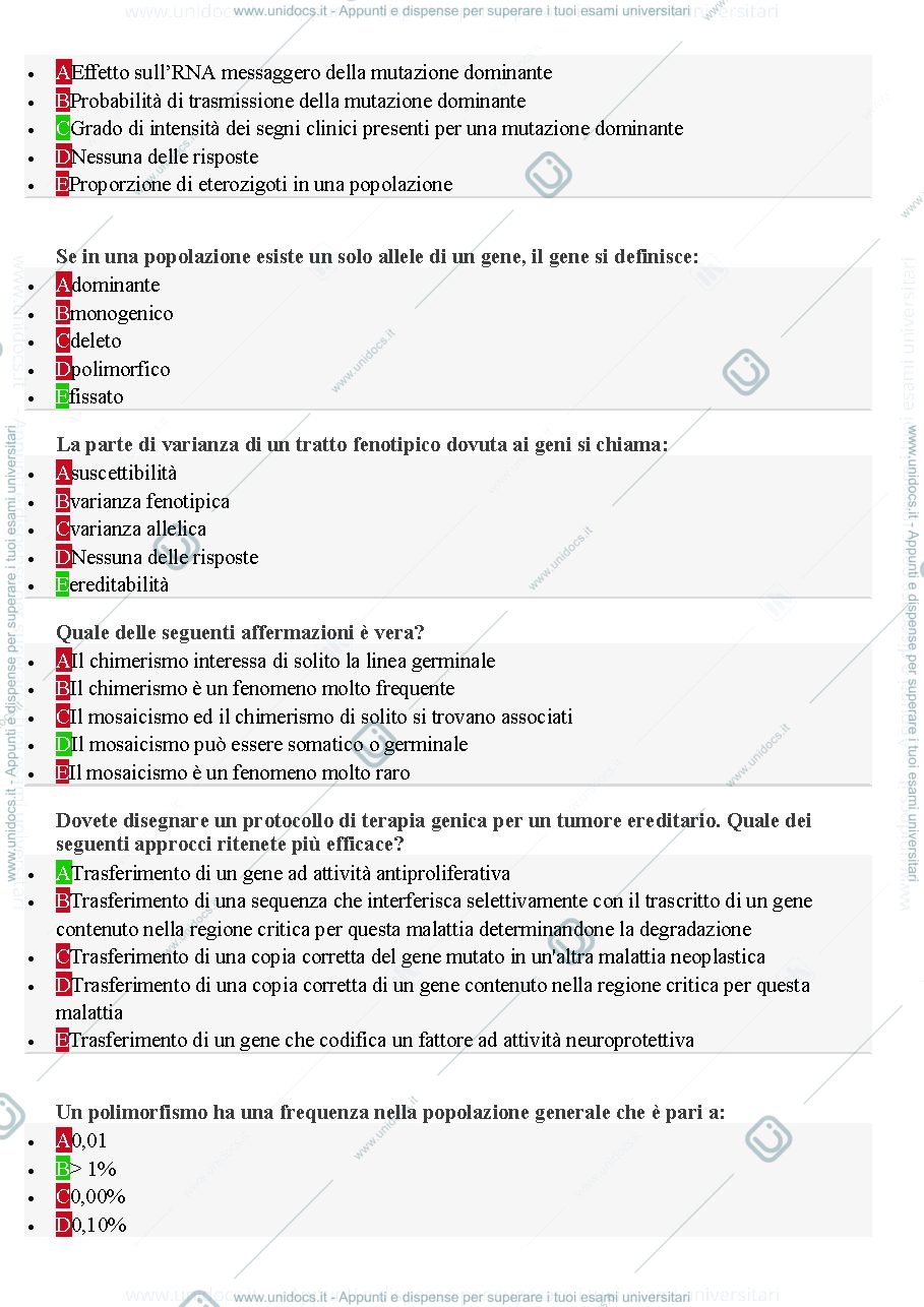 Anteprima pagina 3 — Database completo delle domande dell'esame di genetica umana e medica 