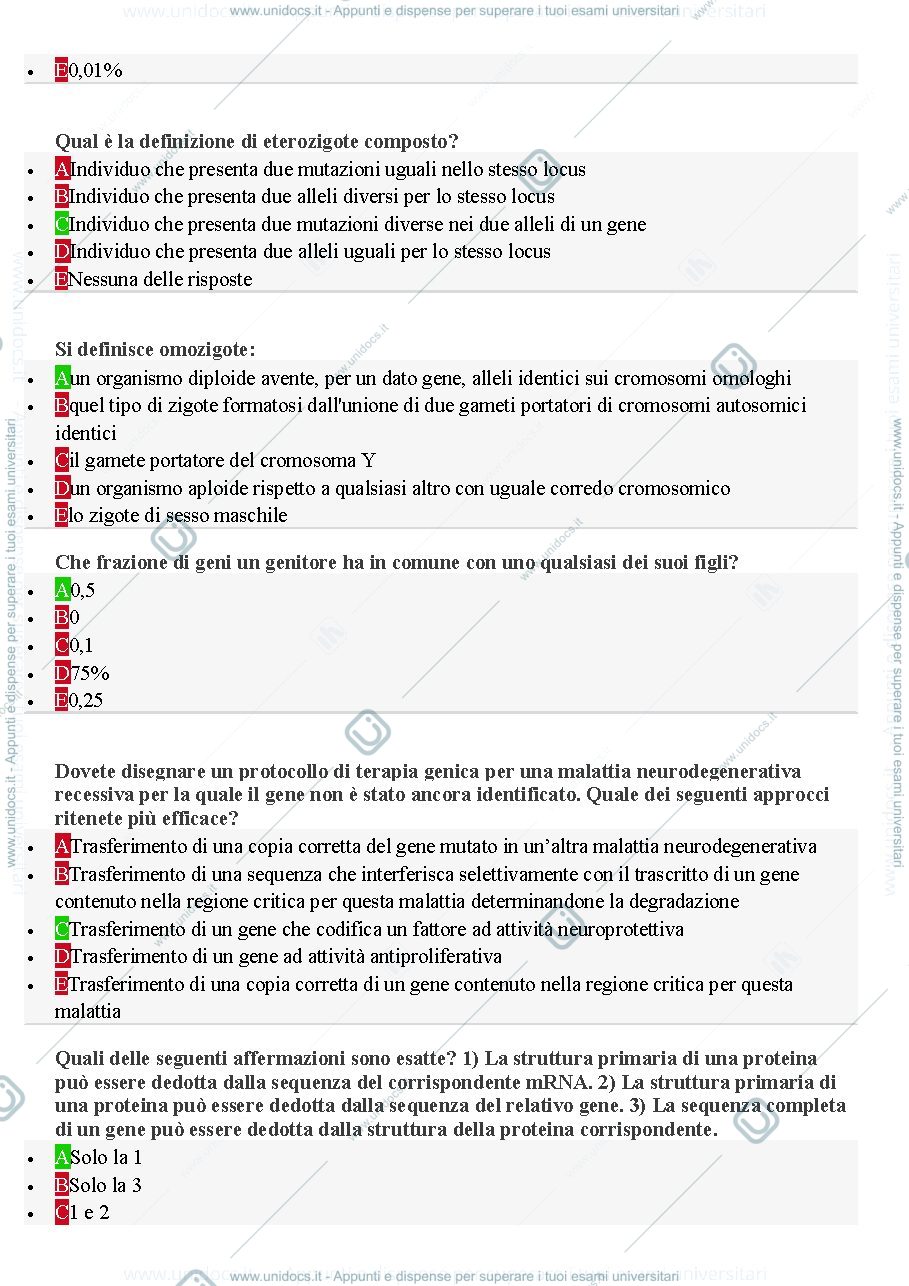 Anteprima pagina 4 — Database completo delle domande dell'esame di genetica umana e medica 