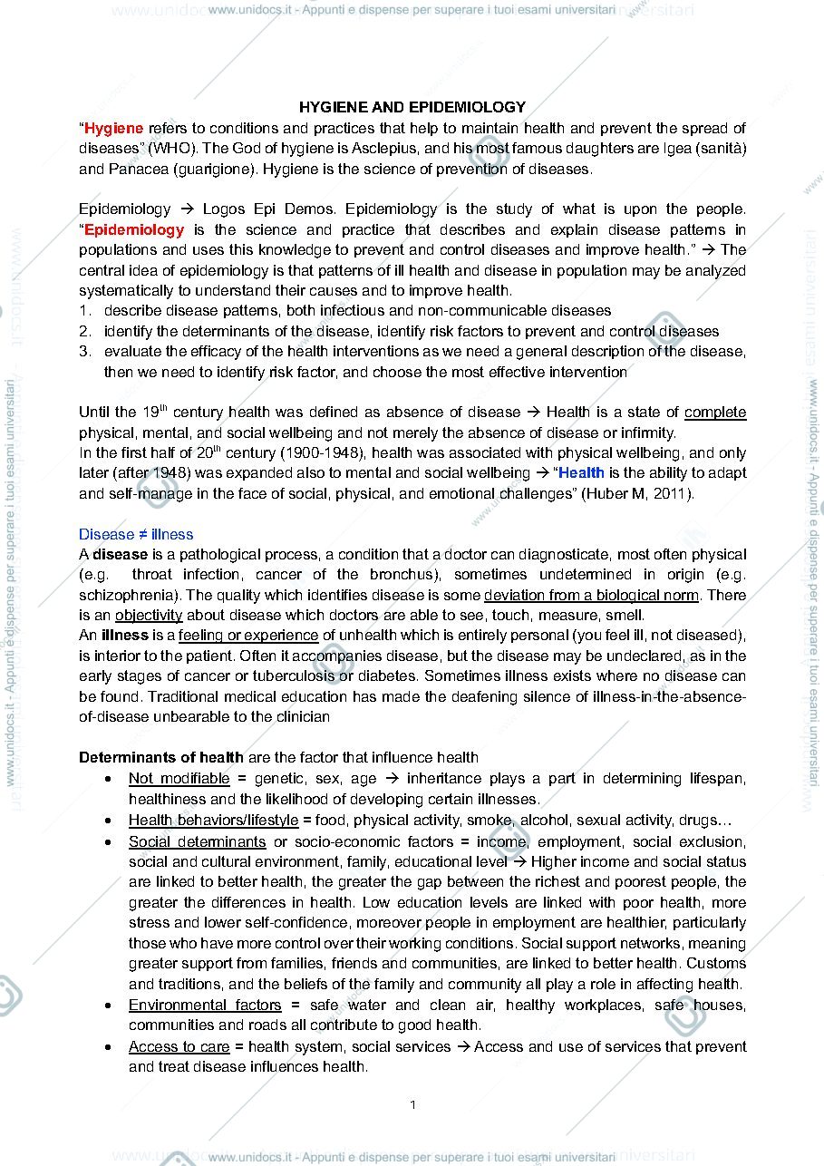 Anteprima pagina 1 — HYGIENE AND EPIDEMIOLOGY SLIDE + LECTURES
