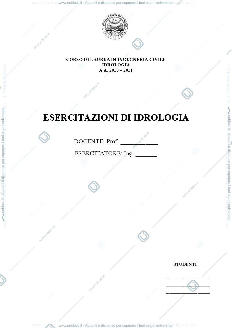 Anteprima pagina 1 — esercitazione idrologia