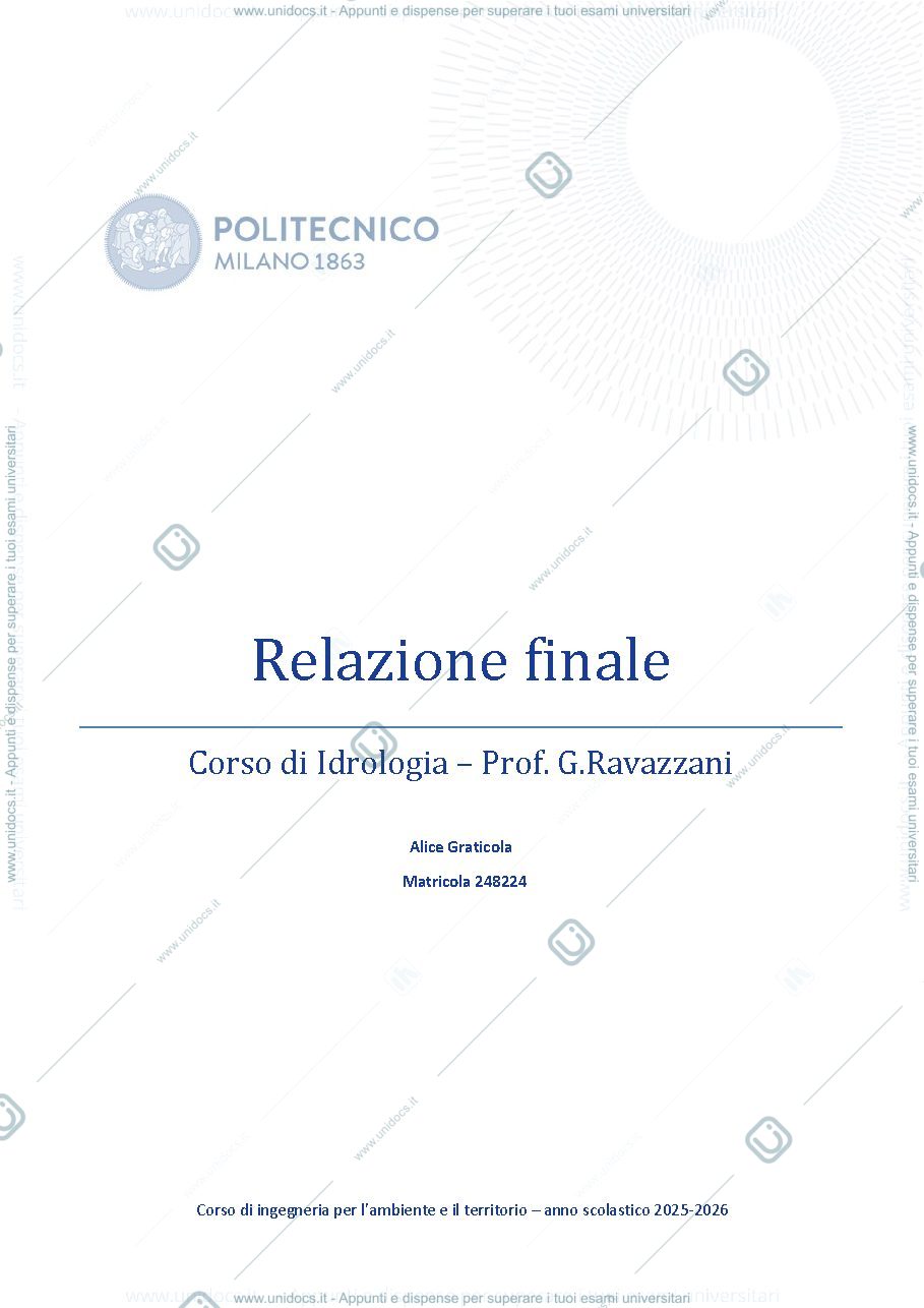 Anteprima pagina 1 — relazione finale idrologia