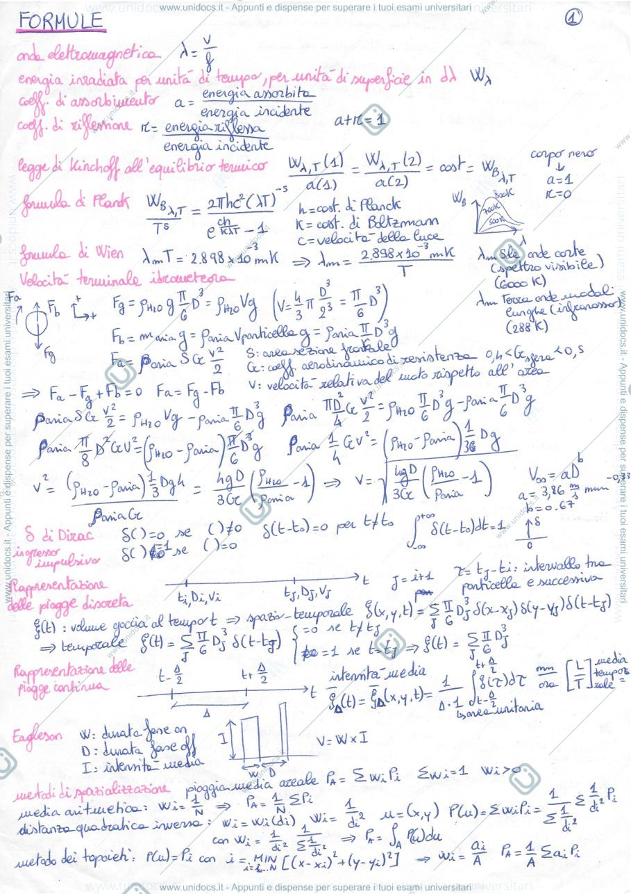 Anteprima pagina 1 — Riassunti IDROLOGIA FISICA E STATISTICA