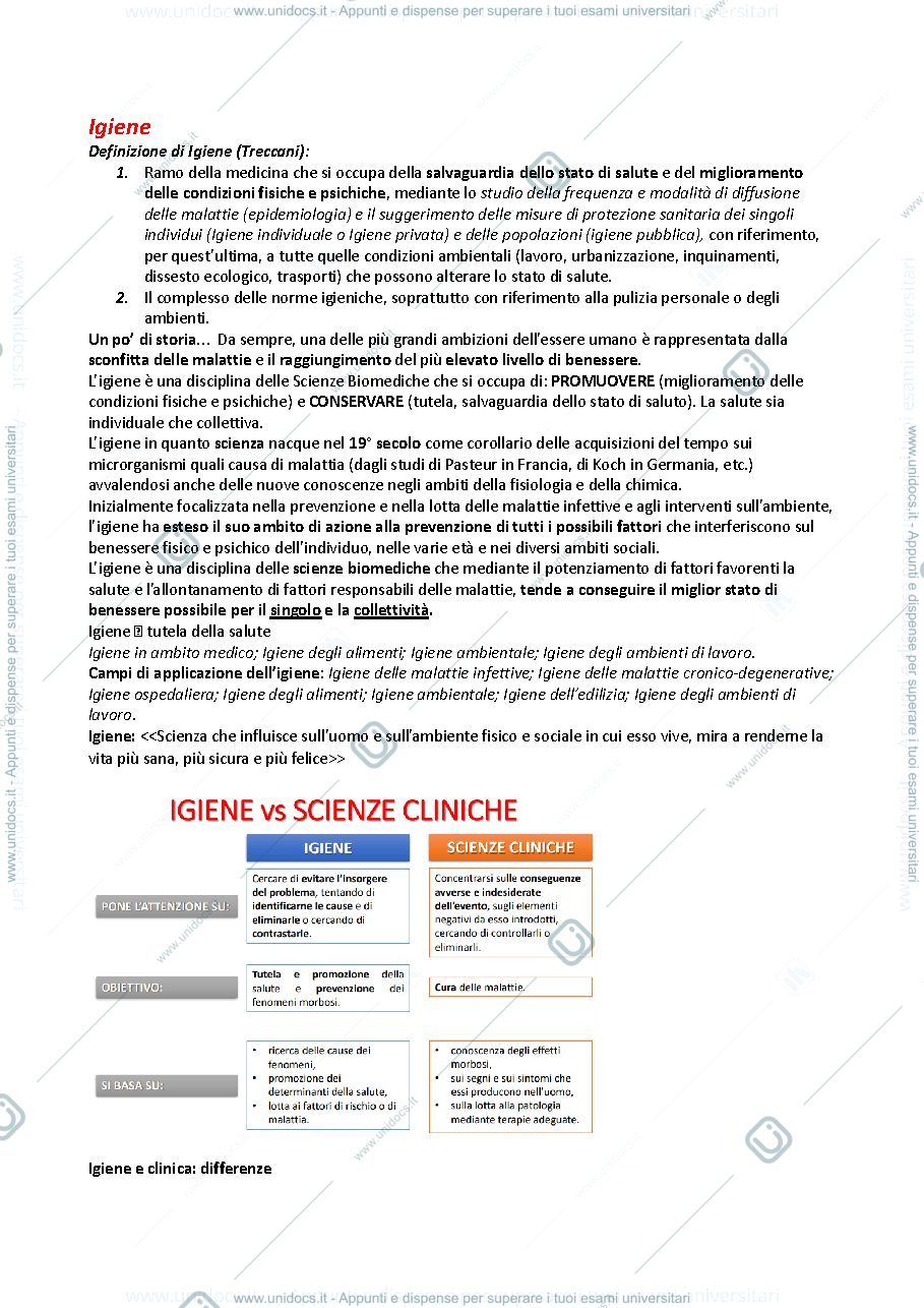 Anteprima pagina 1 — Igiene con parte di Igiene delle acque e degli alimenti