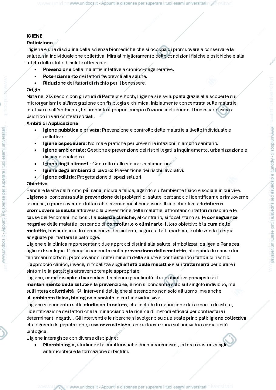 Anteprima pagina 1 — Riassunto di Igiene