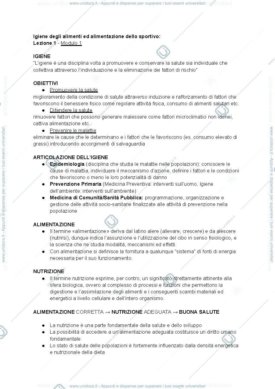 Anteprima pagina 1 — Appunti Igiene della nutrizione