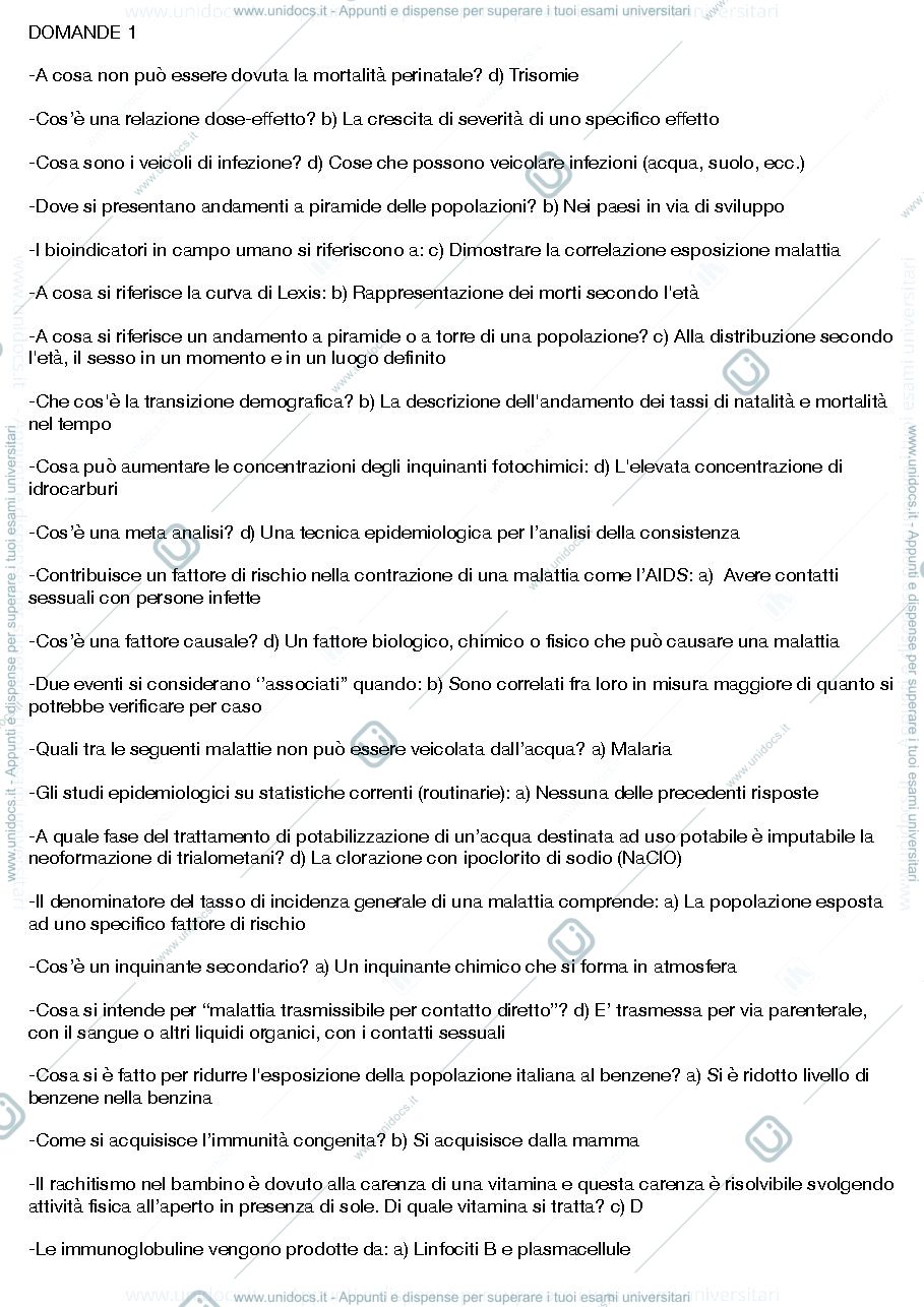 Anteprima pagina 1 — domande d'esame di igiene e medicina preventiva